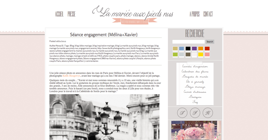 publication photos de couple à Paris sur le blog de La mariée aux pieds nus !